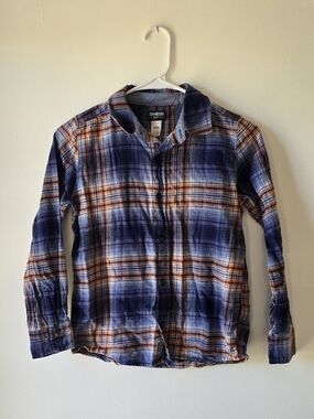 OshKosh B'gosh Navy and Orange Plaid Button-Down Shirt